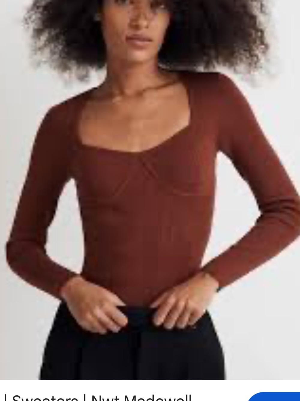 Madewell Brown Ribbed Scoop-Neck Long Sleeve Sweater size XS